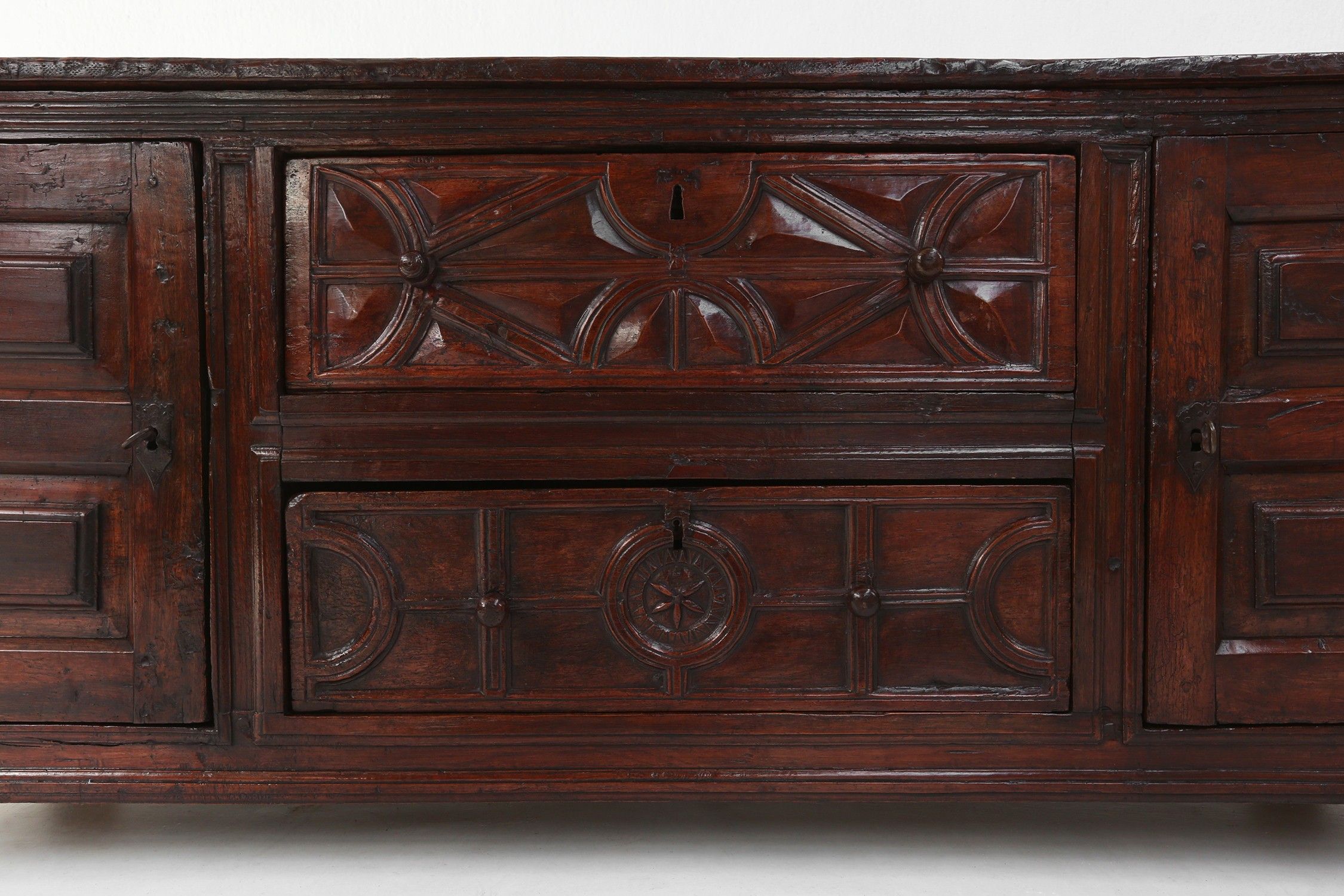 Unique 16th century French geometric sideboard in oakthumbnail